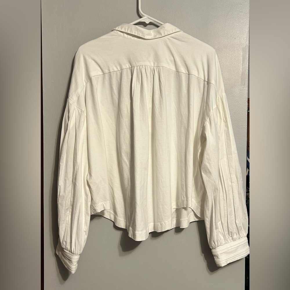 Anthropologie Ivory Maeve Balloon Collared Sleeved Yoke Top - Picture 5 of 10